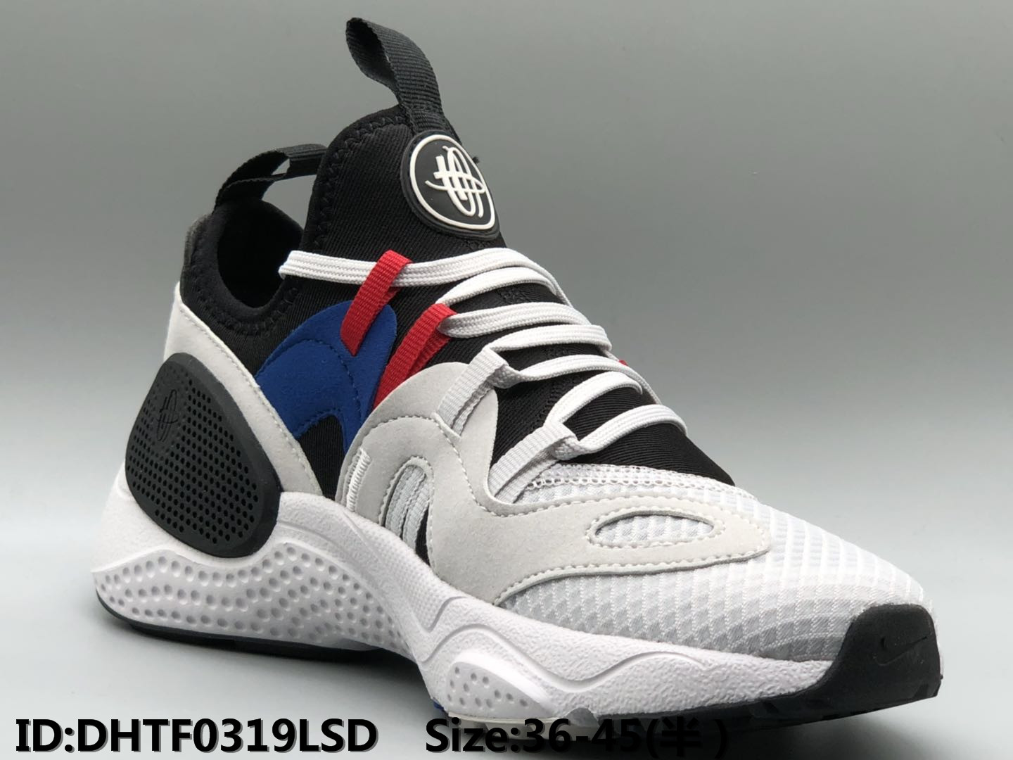 Women Nike Air Huarache 7 White Black Blue Shoes - Click Image to Close